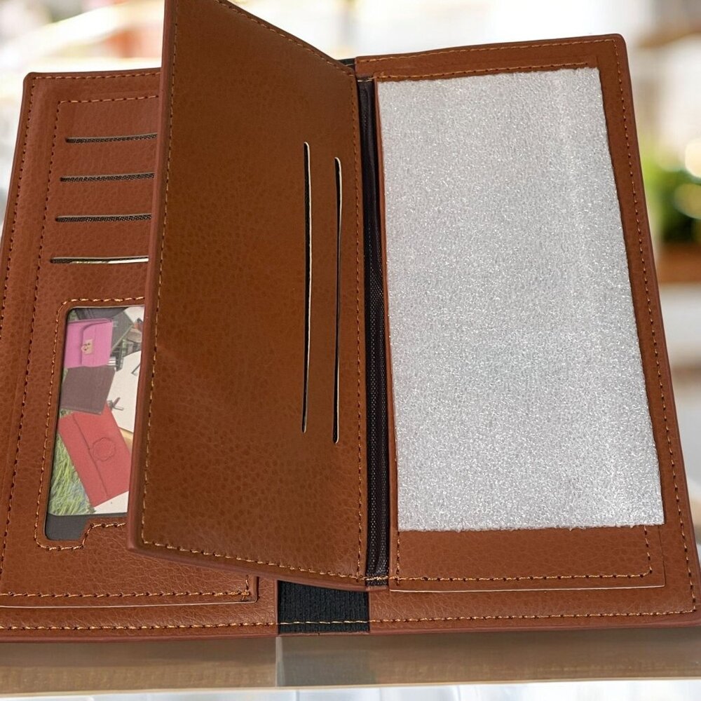 Genuine Leather Long Wallet Brown Minimalist Slim Card Holder Business Style‎